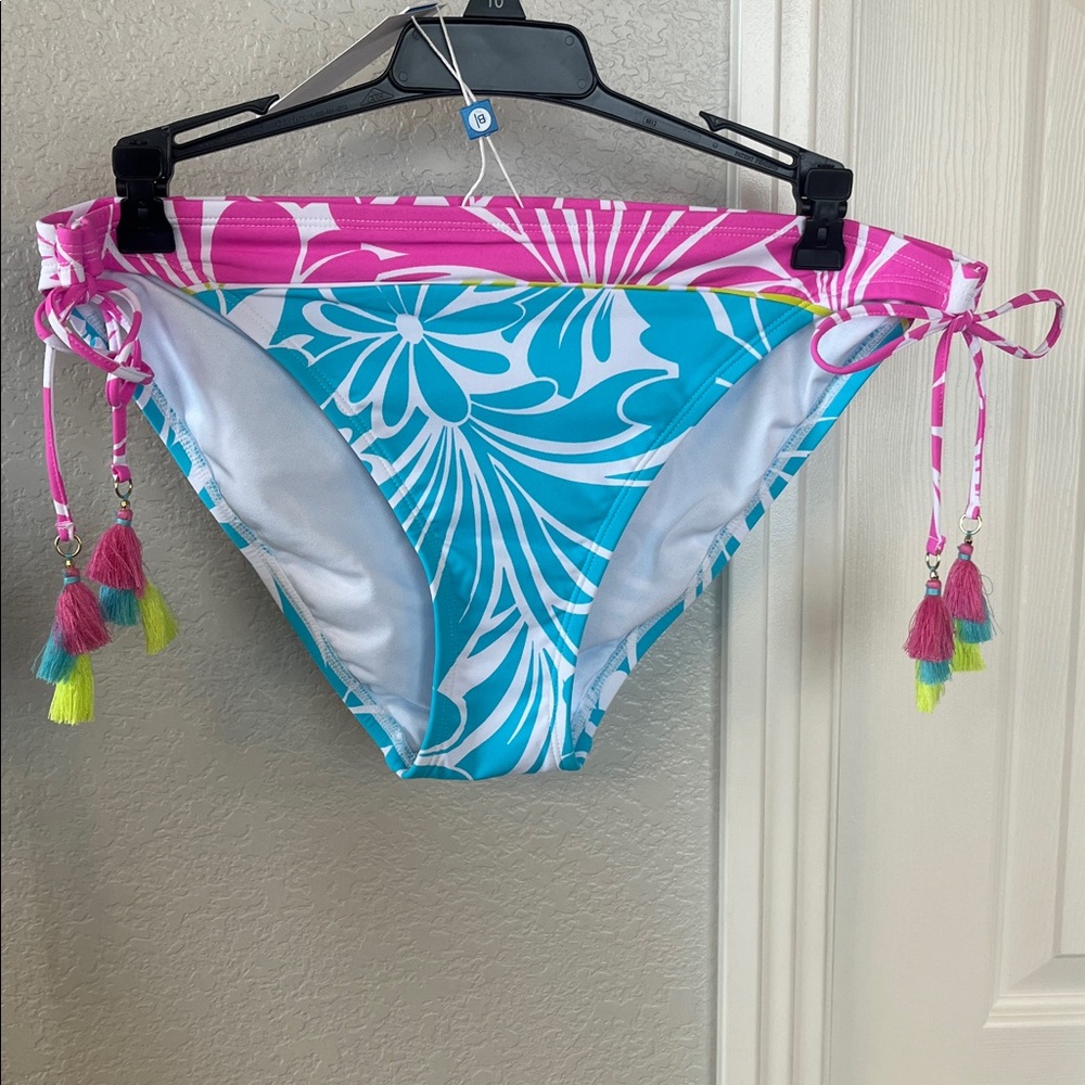 NWT Bleu Rod Beattie Pink Teal and Lime vibrant Poms 2 pc bikini set size 10 - Picture 7 of 13